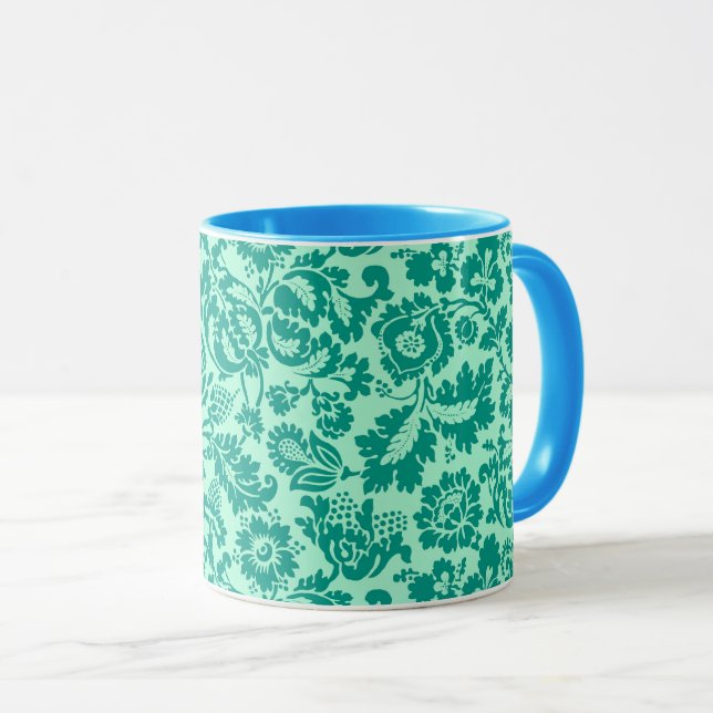 William Morris Floral Damask, Turquoise and Aqua  Mug (Front Right)