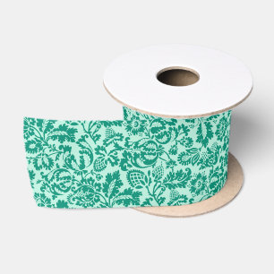 William Morris Floral Damask, Turquoise and Aqua Satin Ribbon