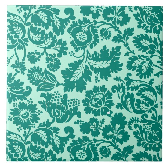 William Morris Floral Damask, Turquoise and Aqua Tile (Front)