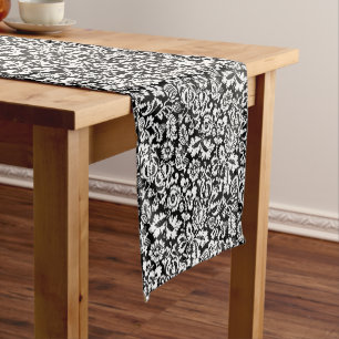 William Morris Floral Damask, White on Black  Short Table Runner
