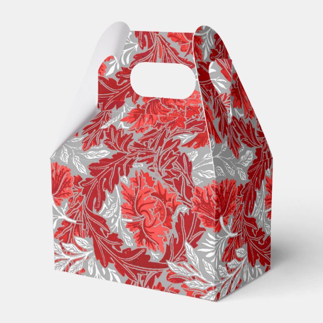 William Morris Floral, Deep Red and Grey / Grey Favour Box (Front Side)
