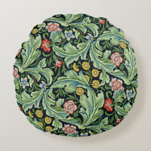 William Morris Floral Flowers Carnation Pink Green Round Cushion
