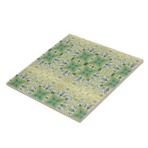 William Morris Floral Flowers Foliage Green Blue Tile