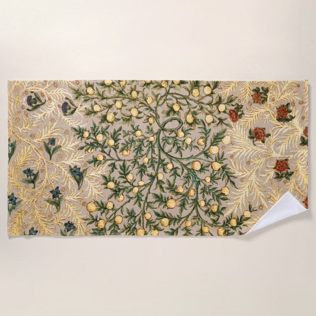 William Morris Floral Fruit Garden Flower Classic Beach Towel (Front)