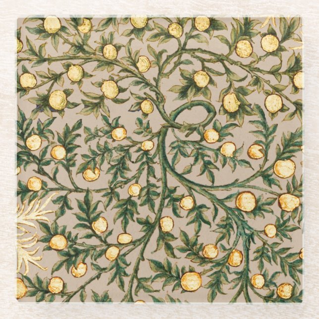 William Morris Floral Fruit Garden Flower Classic Glass Coaster (Front)