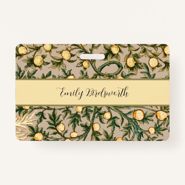 William Morris Floral Fruit Garden Flower Classic ID Badge (Front)