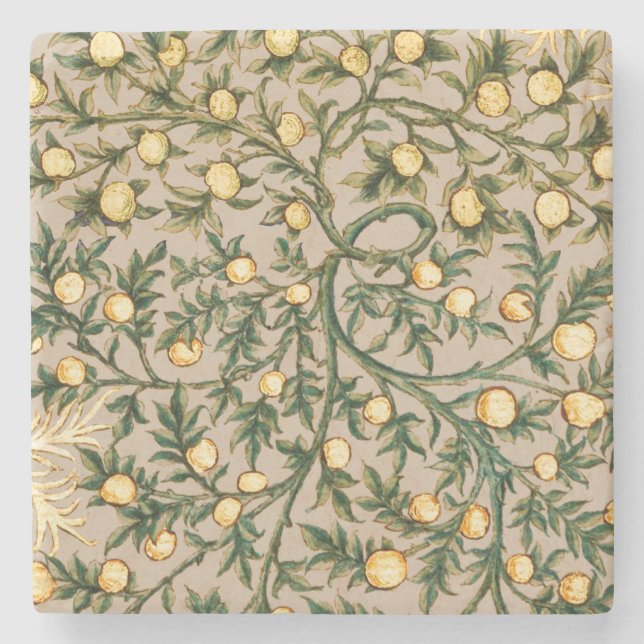 William Morris Floral Fruit Garden Flower Classic Stone Coaster (Front)