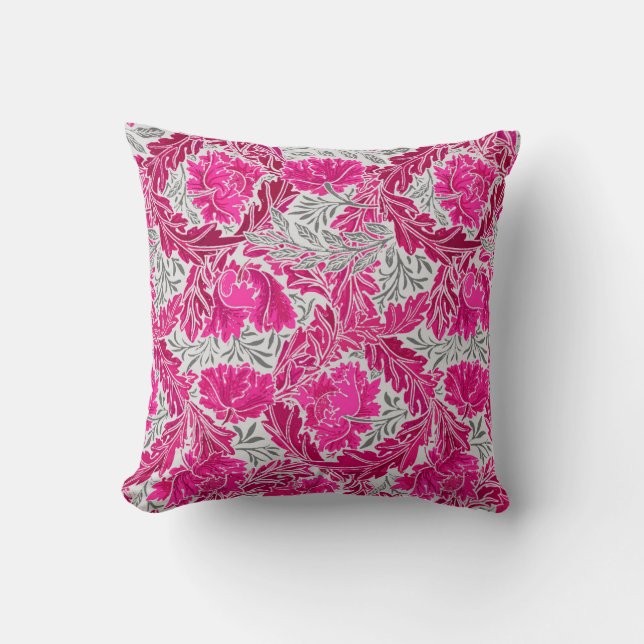 William Morris Floral, Fuchsia Pink & Grey / Grey Cushion (Front)