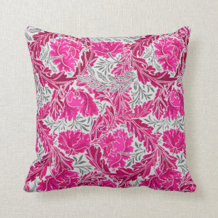 William Morris Floral, Fuchsia Pink & Grey / Grey Cushion