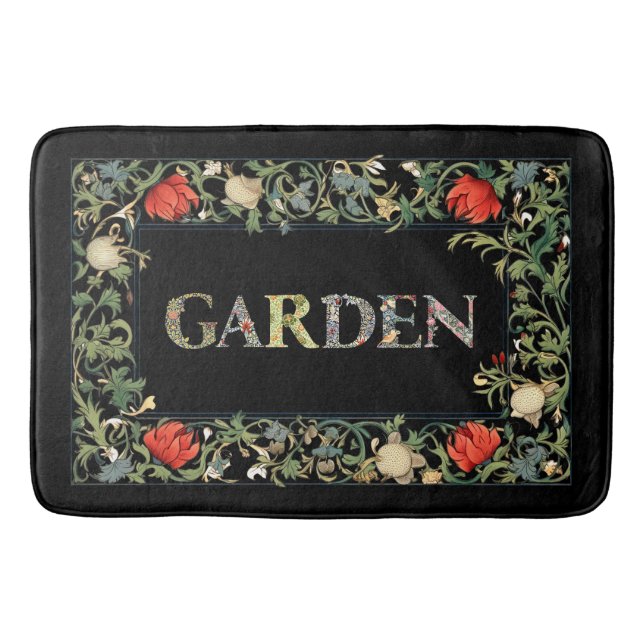 William Morris Floral Garden Motto and Frame Bath Mat (Front)
