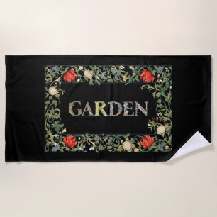 William Morris Floral Garden Motto and Frame Beach Towel