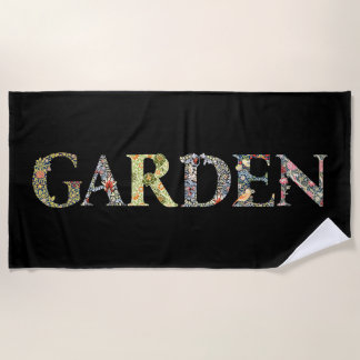 William Morris Floral Garden Motto and Frame Beach Towel