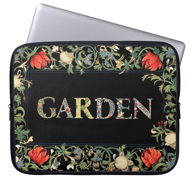 William Morris Floral Garden Motto and Frame Laptop Sleeve (Front)