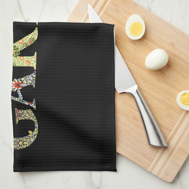 William Morris Floral Garden Motto and Frame Tea Towel (Quarter Fold)