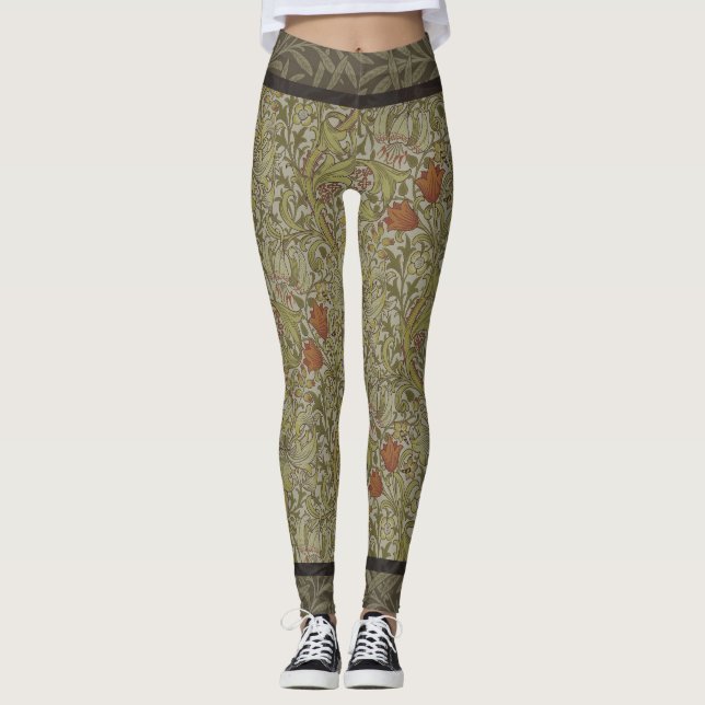William Morris Floral lily willow art print design Leggings (Front)