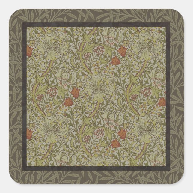 William Morris Floral lily willow art print design Square Sticker (Front)