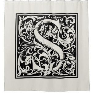 William Morris Floral Monogrammed Letter S Shower Curtain