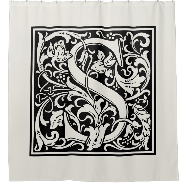 William Morris Floral Monogrammed Letter S Shower Curtain (Front)