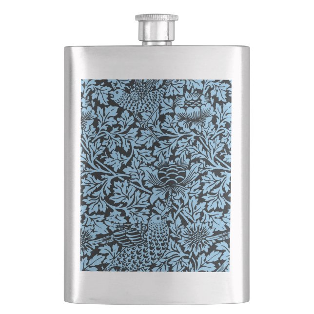 William Morris Floral Pattern Bird Anenome Hip Flask (Front)