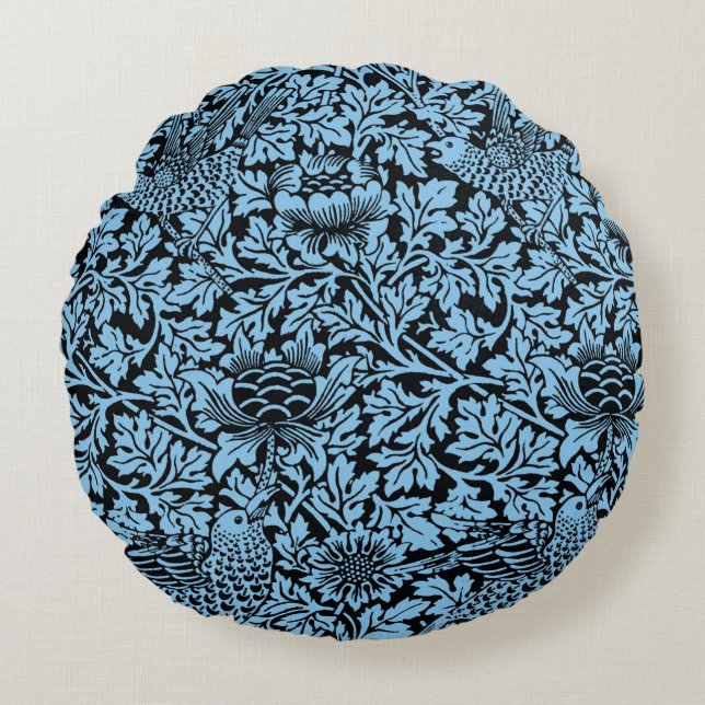 William Morris Floral Pattern Bird Anenome Round Cushion (Front)