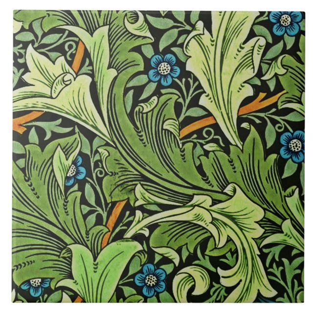 William Morris Floral Pattern Blue Yellow Green  Tile (Front)