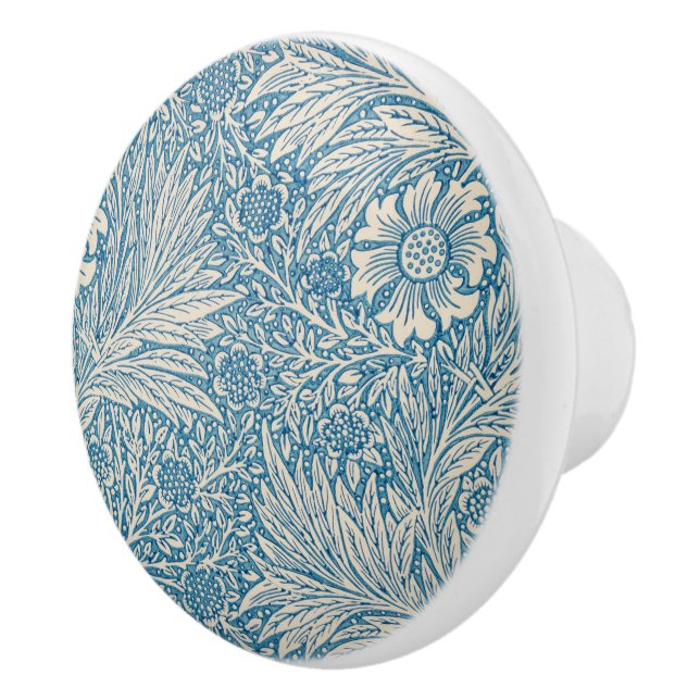 William Morris Floral Pattern Flowers Blue White   Ceramic Knob (Right)