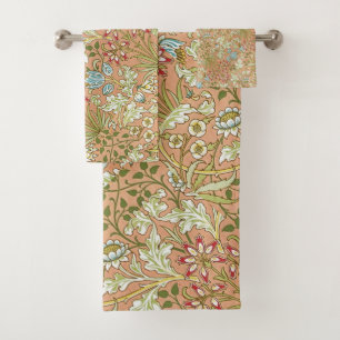 William Morris Floral Pattern Flowers Pink Blue    Bath Towel Set