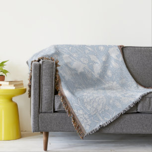 William Morris Floral Pattern in Blue Throw Blanket