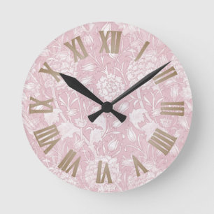 William Morris Floral Pattern in Pink Round Clock