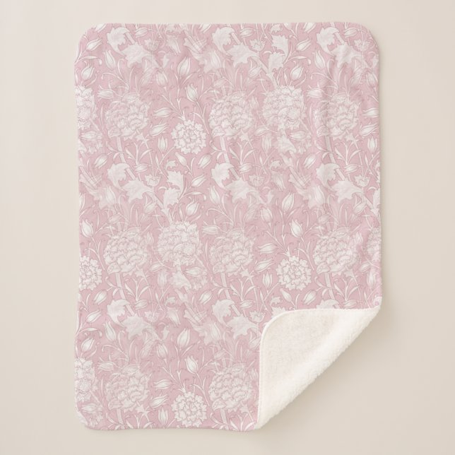 William Morris Floral Pattern in Pink Sherpa Blanket (Front)