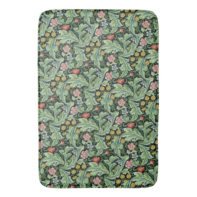 William Morris Floral Pattern Pink Green Carnation Bath Mat (Front Vertical)