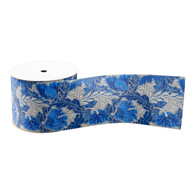 William Morris Floral, Sapphire Blue and Gray Grosgrain Ribbon (Spool)