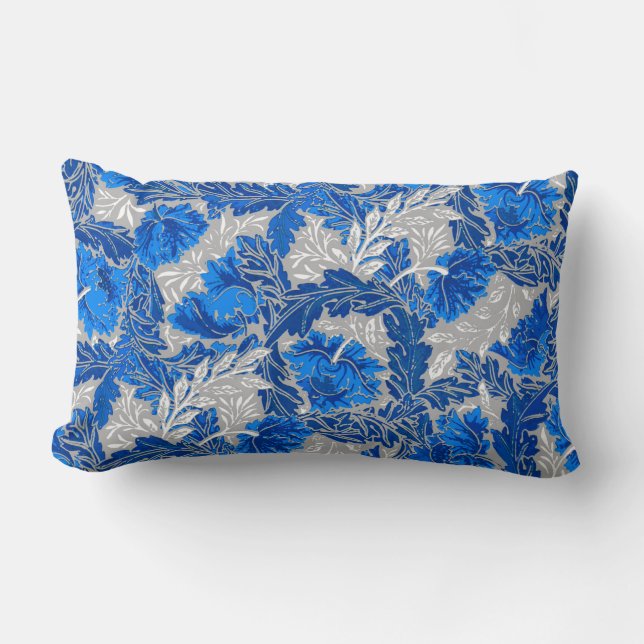 William Morris Floral, Sapphire Blue and Grey Lumbar Cushion (Front)