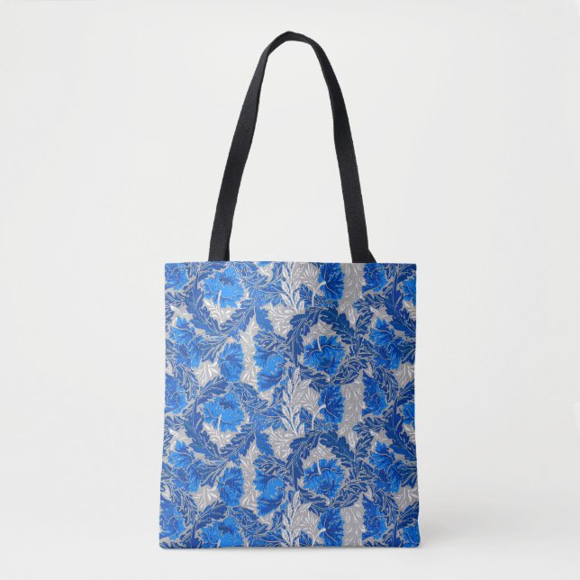 William Morris Floral, Sapphire Blue and Grey Tote Bag (Front)