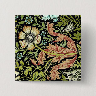 William Morris Flower design 15 Cm Square Badge