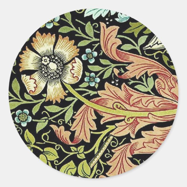 William Morris Flower design Classic Round Sticker (Front)