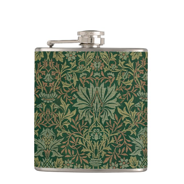 William Morris Flower Garden-Greens Hip Flask (Front)