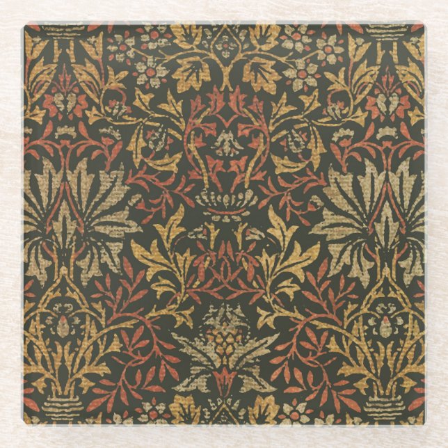 William Morris Flower Garden Tapestry Glass Coaster (Front)