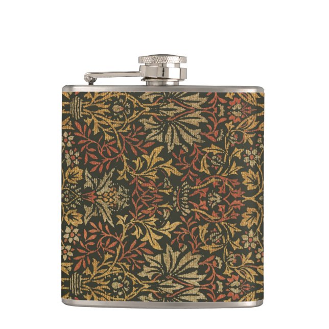 William Morris Flower Garden Tapestry Hip Flask (Front)