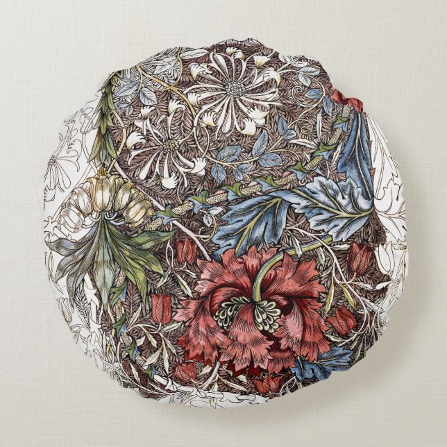 William morris flowers elegant floral illustration round cushion (Back)