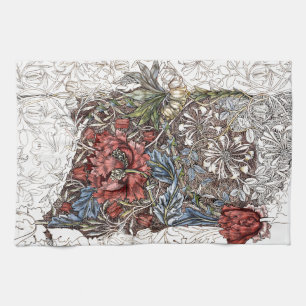 William morris flowers elegant floral illustration tea towel
