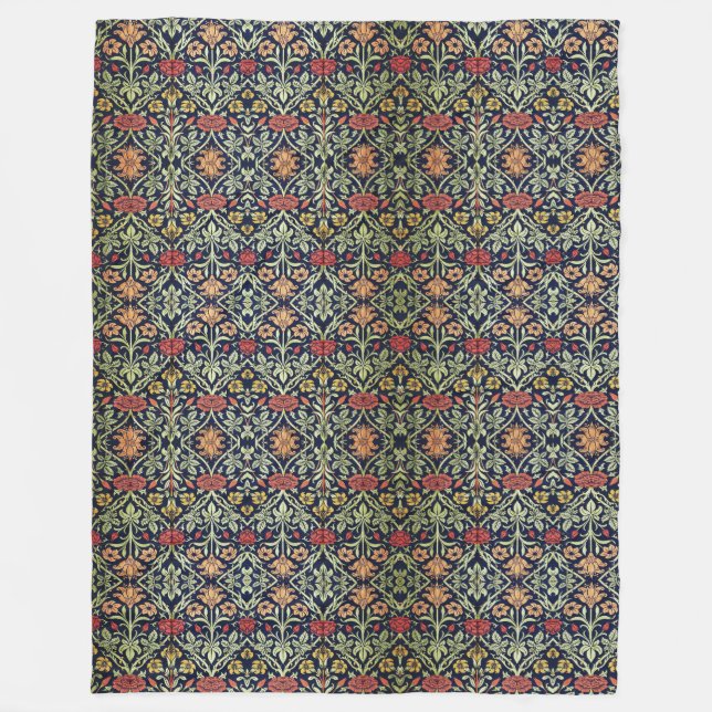 William Morris Flowers Foliage Green Yellow Red  Fleece Blanket (Front)