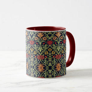 William Morris Flowers Foliage Green Yellow Red Mug