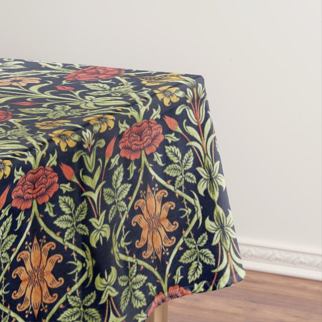 William Morris Flowers Foliage Green Yellow Red  Tablecloth (In Situ)