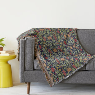 William Morris Flowers Foliage Green Yellow Red  Throw Blanket