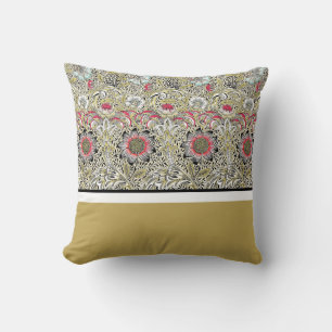 William Morris Flowers Red Yellow black Cushion