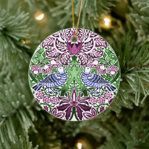 William Morris Folk Art Birds Flowers Acorns Ceramic Tree Decoration