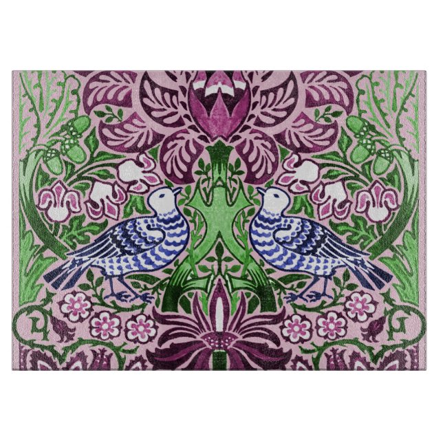 William Morris Folk Art Birds Flowers Acorns Cutting Board (Front)