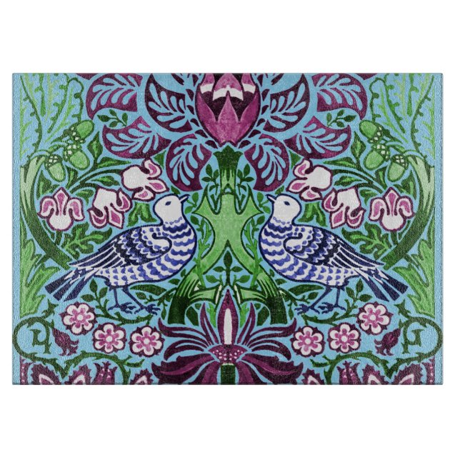 William Morris Folk Art Birds Flowers Acorns Cutting Board (Front)