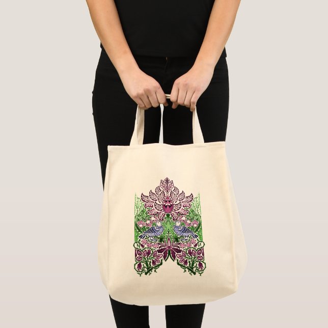 William Morris Folk Art Birds Flowers Acorns Tote Bag (Front (Product))